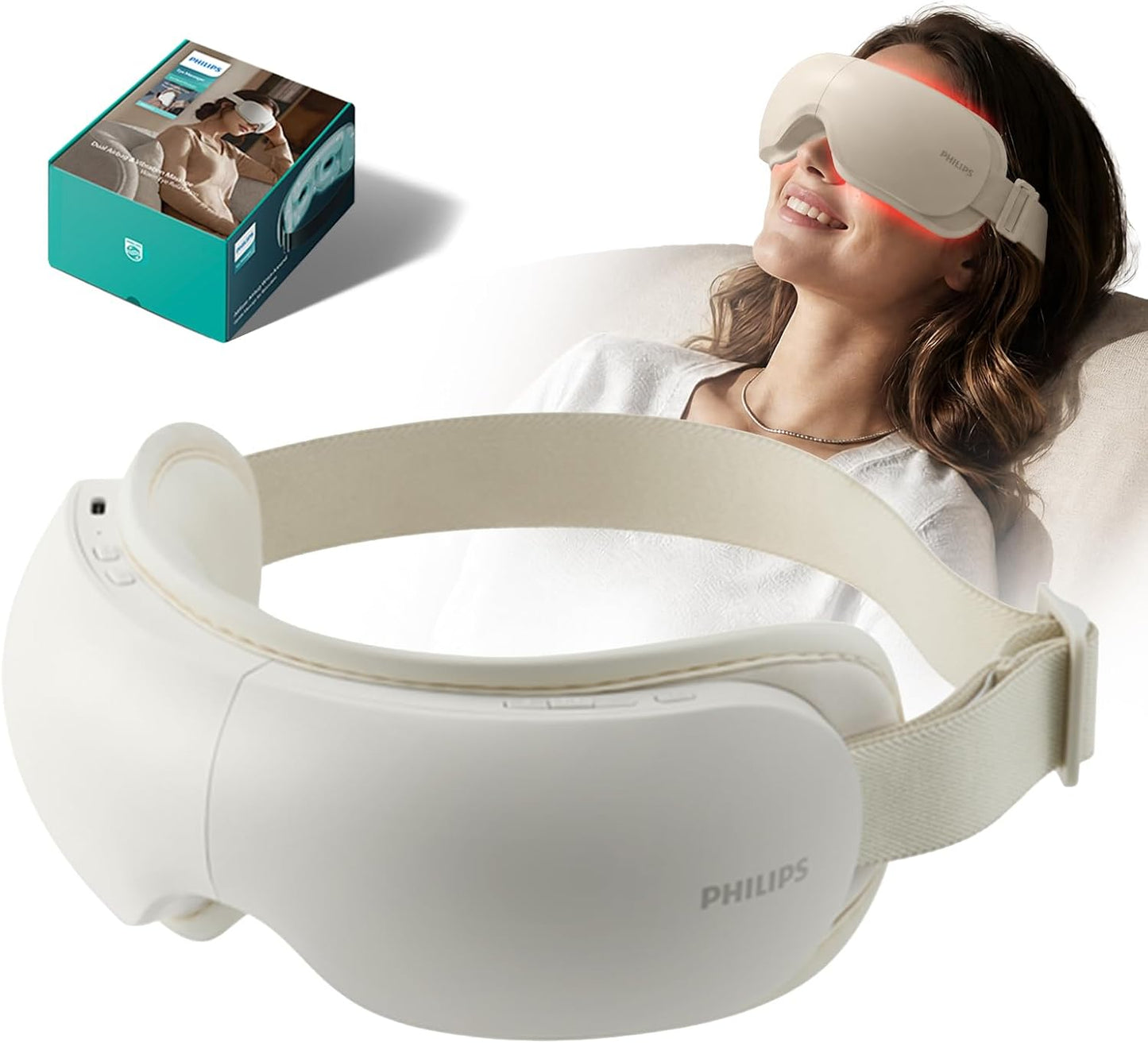 PHILIPS Eye Massager with Heat, Warm Compress for Headache, Migraine Relief | Rechargeable portable eye mask for home, office & travel; relieves stress & headache, ideal gift for women & men