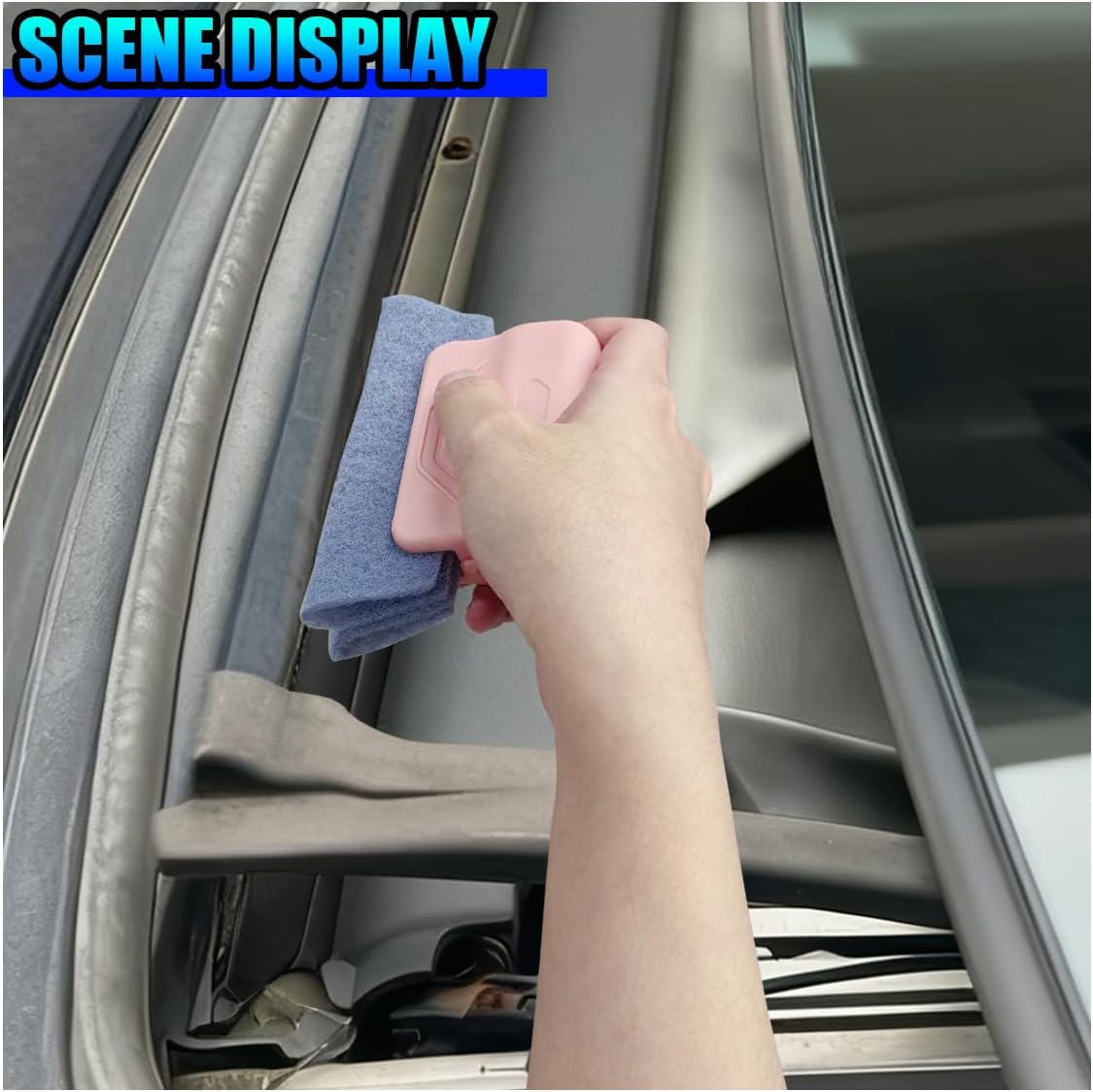 2PCS Magic Window Track Cleaner, Window Groove Cleaning Brush Tools Set, Hand-held Window Track Cleaner, Vehicle Clean Accessory for Sliding Door, Sill, Tile Lines, Shutter, Car Vents (GN&PK)
