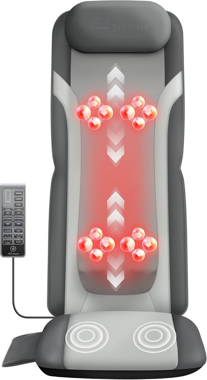 Snailax Shiatsu Back Massager with Heat, Deep Kneading Massage Chair Pad for Neck, Shoulders, Full Back & Waist, Adjustable Roller Massage Seat Cushion for Home Office, Pain Relief, Gift for Men Women