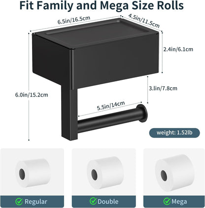 FORIOUS Toilet Paper Holder with Shelf, Wall-Mounted Modern Wipes Dispenser | Brushed Nickel | Toilet Paper Holder with Storage for Bathroom | Fits Wipes, Sanitary Napkin, Tampon | 8.0"x5.3" Large Shelf