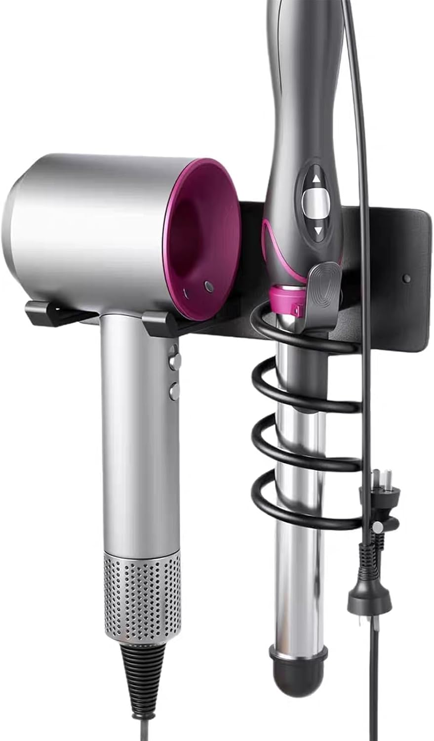 Universal Hair Dryer Holder, Self Adhesive Wall Mount, White | Universal storage rack fits most brand blow dryers, ideal for bathroom organization
