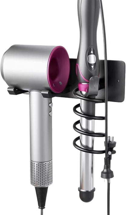 Universal Hair Dryer Holder, Self Adhesive Wall Mount, White | Universal storage rack fits most brand blow dryers, ideal for bathroom organization