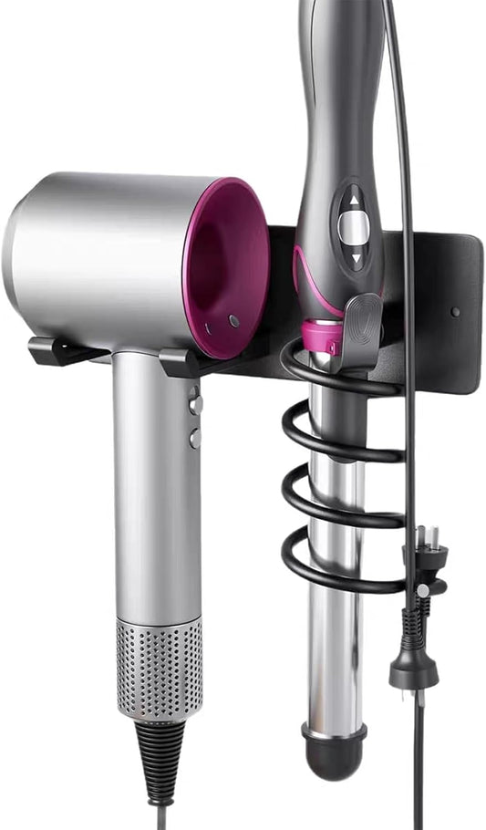 Universal Hair Dryer Holder, Self Adhesive Wall Mount, White | Universal storage rack fits most brand blow dryers, ideal for bathroom organization