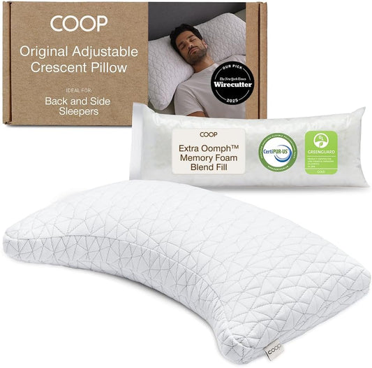 Coop Home Goods Original Cut-Out Adjustable Pillow, Queen Size Bed Pillows for Neck & Head Support, 18 x 28 “ Memory Foam Pillows - Medium Firm for Side Sleeper, CertiPUR-US/GREENGUARD Gold
