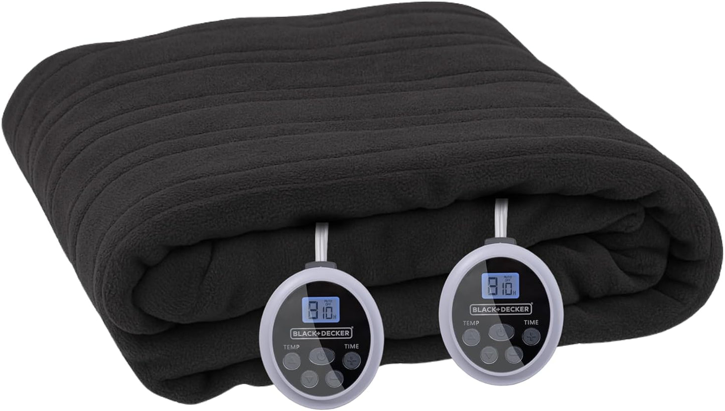Black+Decker Heated Blanket Electric Throw, Fleece Electric Blanket, Heating Blanket with 4 Heating Levels, 3H Timer, Auto Shutoff, Fast Heating (50x60 inches, Grey)