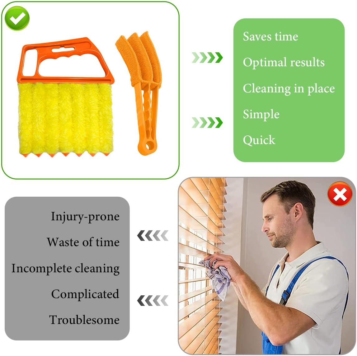 DXNQ 2 PCS Blind Cleaner Duster Tool, Window Venetian Hand-held 7 Finger Dusting Cleaner Brush, Blinds Cleaning Brush Tool for Window Shutters Air Conditioner, Car Accessories (Blue+Green)