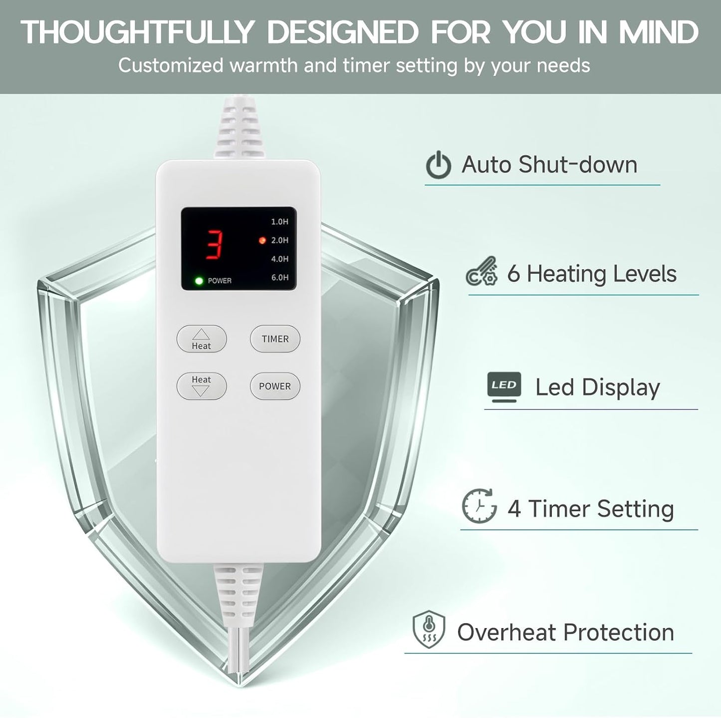 Heating Pad for Period Cramps, Heating Pad for Back/Neck/Shoulder Muscle Pain, 6 Heating&4 Timer Setting, Auto Shut Off, Dry/Moist Heat & Machine Washable, Gray Birthday Christmas Gifts for Women Mom