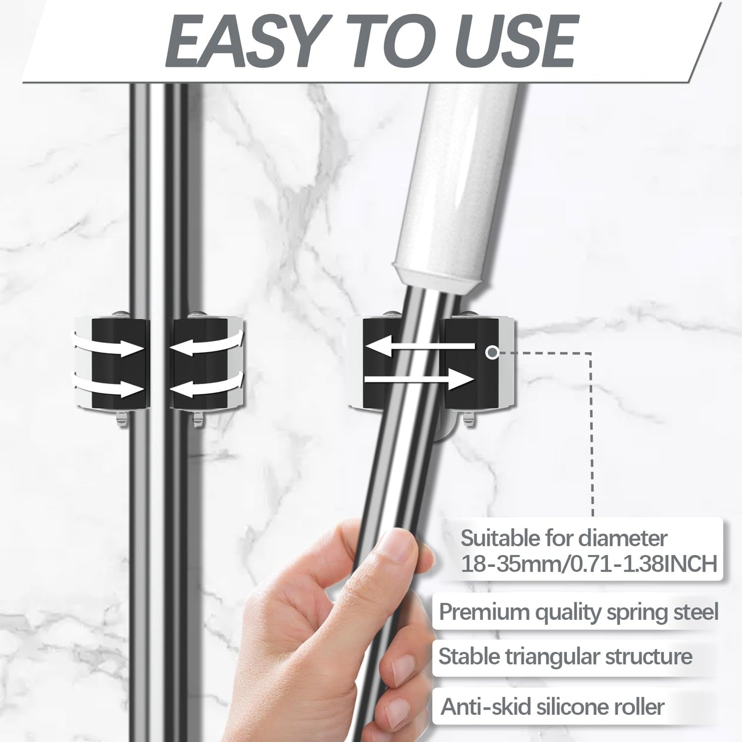 3-H Broom Holder Wall Mount 12 Pack, Heavy Duty Stainless Steel Mop and Broom Organizer Clips, Strong Grip Wall Mount Holders for Garage, Garden, Laundry Room & Utility Closet, Black