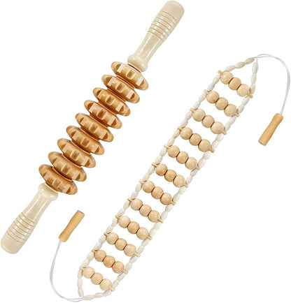 Wood Therapy Massage Tools, Wooden Back Massager Roller Rope