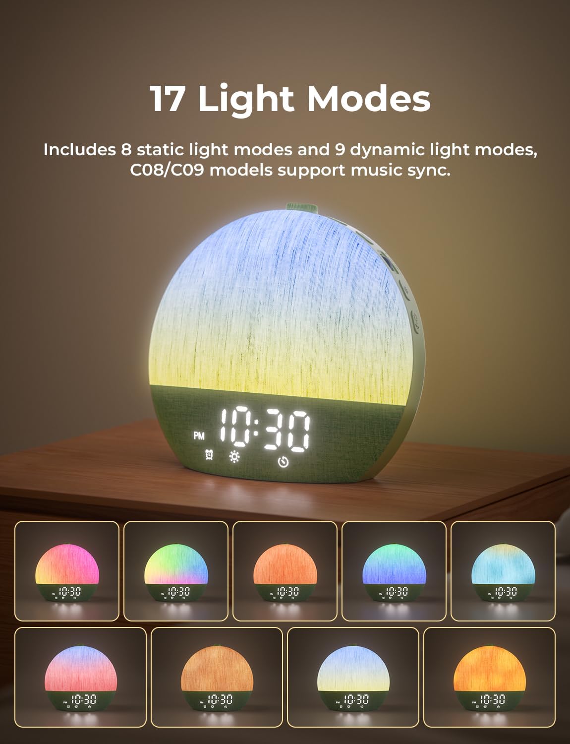 LIORQUE Wake Up Light Sunrise Alarm Clock for Bedrooms with BT Speaker