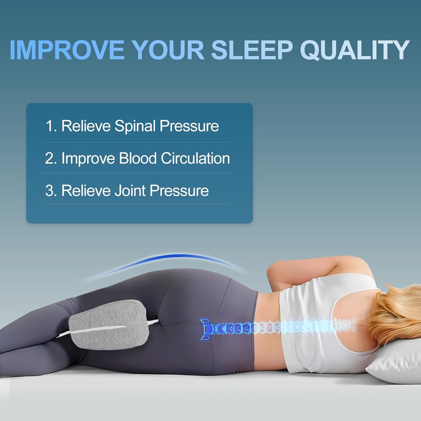 Knee Pillow for Side Sleepers Leg Memory Foam Pillow Side Sleeping Soothing Relief for Back, HIPS, Knees, Joints, Nerves and Muscle Discomfort Relief (Grey, Small)