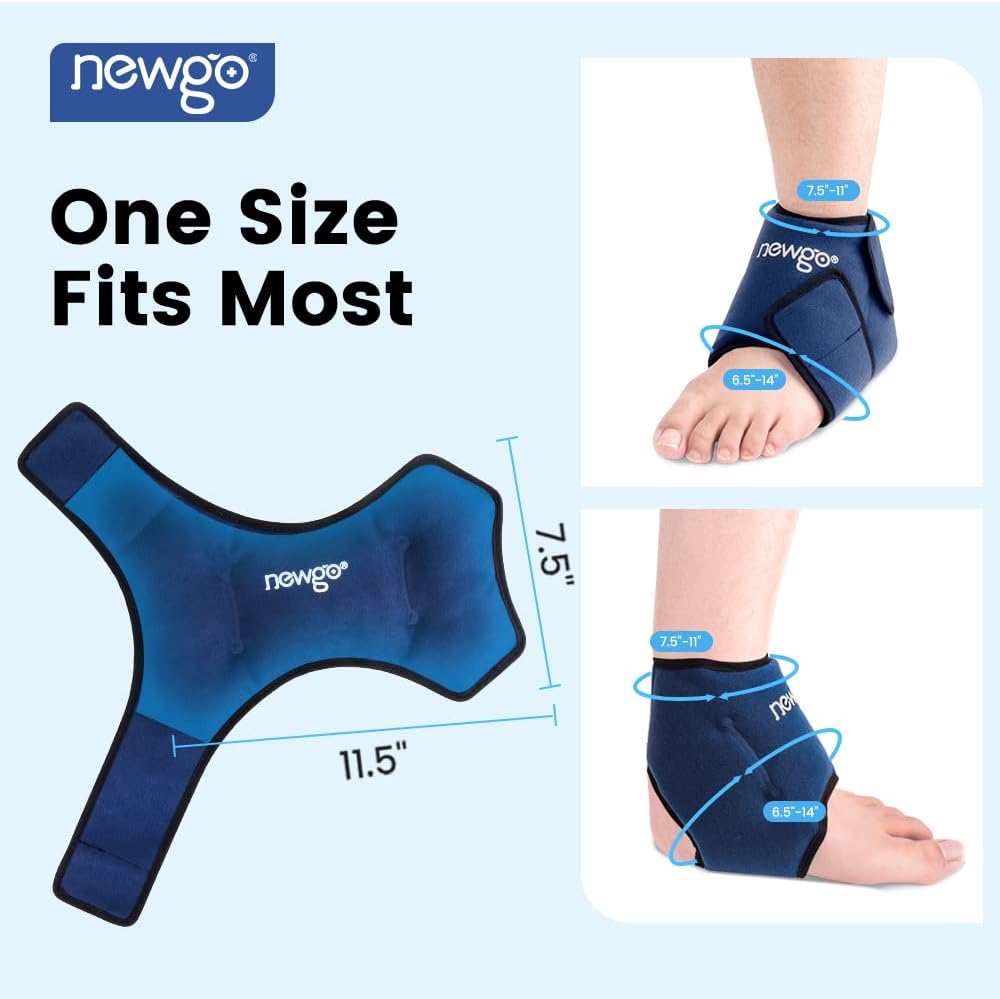 NEWGO Ankle Ice Pack Wrap for Swelling, Plantar Fasciitis, Foot Pain Relief, Reusable Gel Cold Compression Ankle Brace for Injuries, Achilles Tendonitis