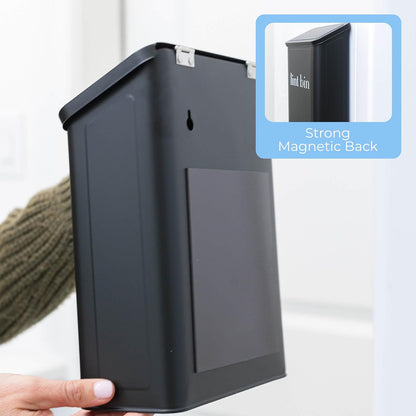 Magnetic Laundry Lint Bin for Dryer | Wall-Mounted Small Trash Can for Laundry Room | Includes Magnetic Hook & Lint Brush | Space-Saving Magnetic Laundry Trash Can | Matte White
