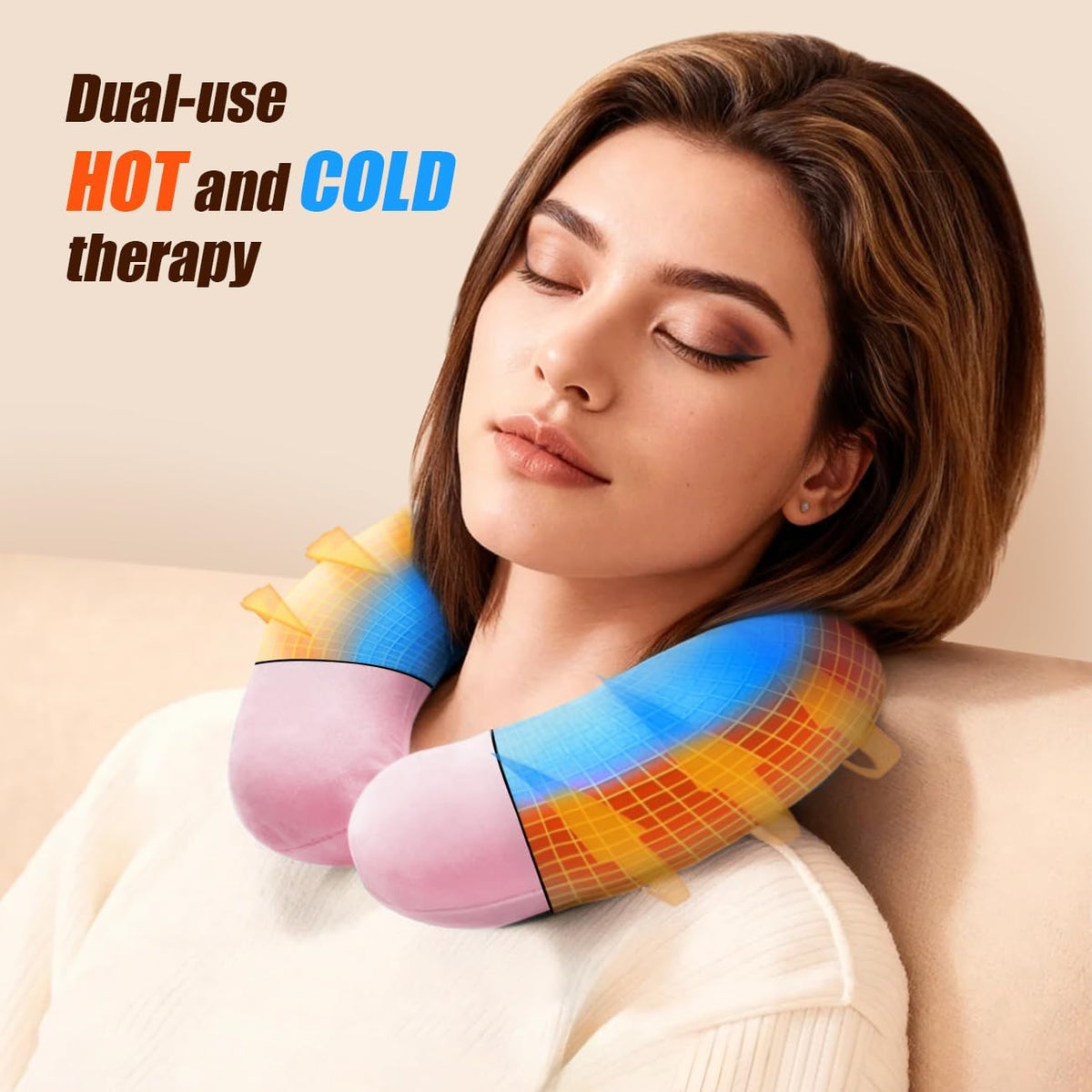U-Shaped Hot Water Bottle with Fleece Cover 850ML Hot & Cold Water Bag Therapy Heating Pad for Pain Relief Neck Shoulder Hand Warmer Relaxing Protection Blue