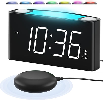 Extra Loud Vibrating Alarm Clock with Bed Shaker for Heavy Sleeper Deaf Hard of Hearing, Large LED Display Digital Clock for Bedroom,Dimmer,Night Light,USB Phone Charger,Battery Backup,Senior Teen Kid