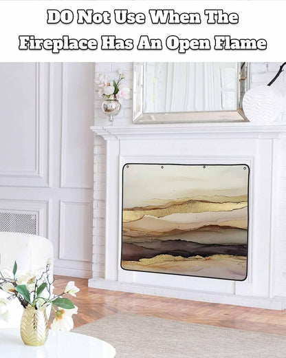 Marble Brown Gold Magnetic Fireplace Cover, Fireplace Draft Blocker, Abstract Watercolor Geometric Rock Fireplaces Blanket for Heat Loss/Cold Air, Fireplaces Draft Stopper Cover for Inside 39''x32''