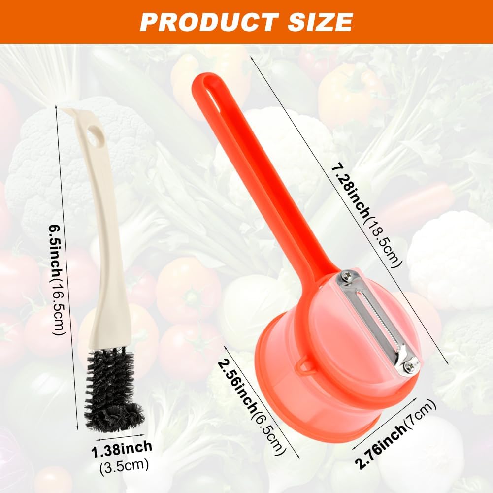 2Pcs Peeler with Container, Fruit and Vegetable Enclosed Peeler with Storage Box, Double-Sided Pee-ler Gadgets with Cleaning Brush, for Home Kitchen Restaurant(COLOR:green+orange)