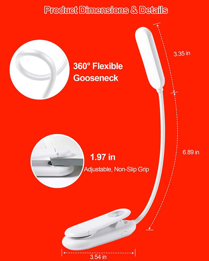 630nm Red Book Light for Reading at Night [1 Pack] - Zero Blue Light, Dimmable Reading Lights for Books in Bed, LED Book Lamp Clip on, Gift for Students Parents Nurse Studying Travel