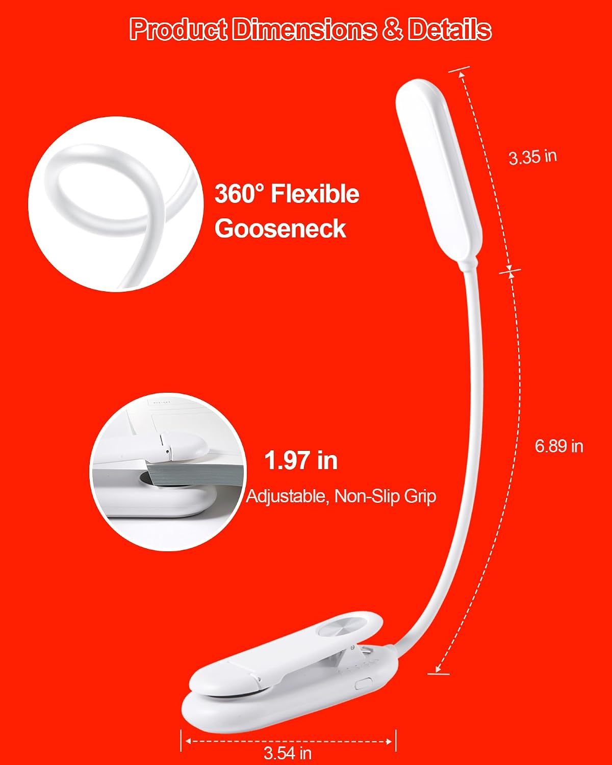 630nm Red Book Light for Reading at Night - Zero Blue Light, Dimmable Reading Lights for Books in Bed, LED Book Lamp Clip on, Gift for Students Parents Nurse Studying Travel (1 Pack)