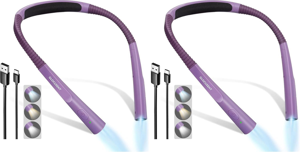 Glocusent Upgraded LED Neck Reading Light, Book Light for Reading in Bed