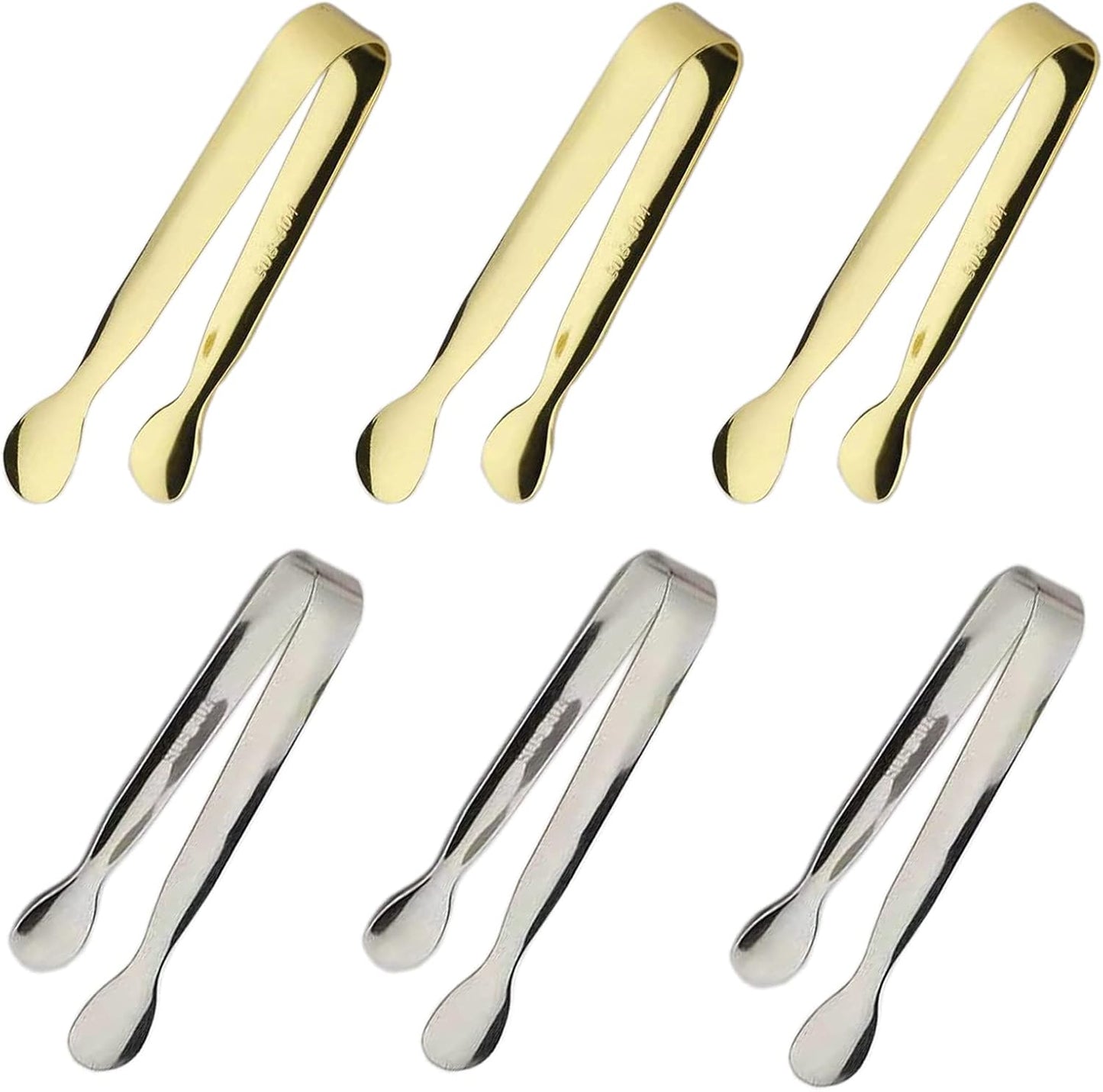 6PCS Ice Tongs Mini Sugar Tongs 4.25Inch Stainless Steel Kitchen Utensils Set,Small Serving Tong and Tiny Kitchen Tong for Appetizers,Tea Party, Coffee Bar, Desserts by Sunenlyst (Silver)