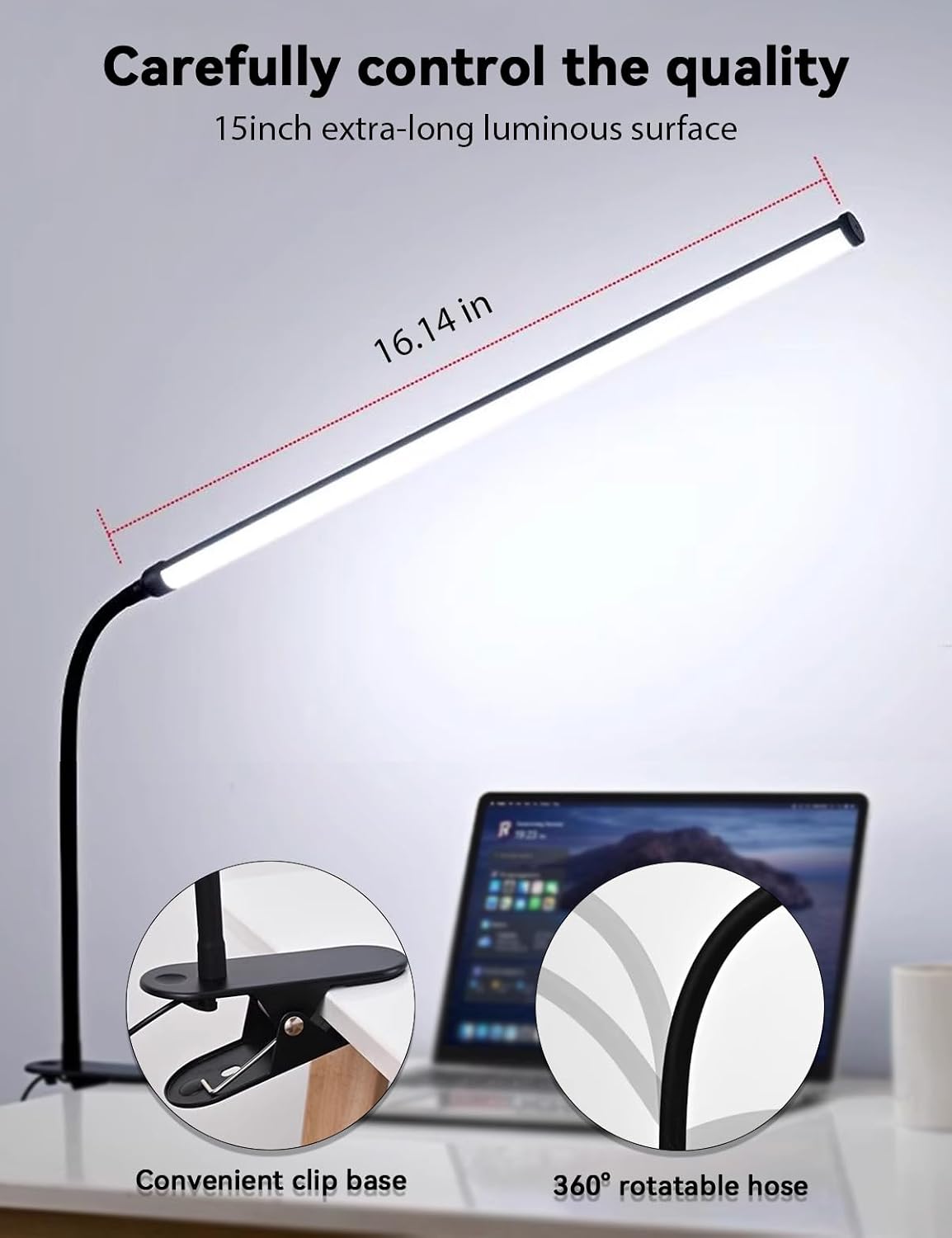 2 Pack LED Desk Lamp with Clamp,Eye-Friendly Clip on Lights for Home Office Study Reading,3 Modes 10 Brightness,Long Flexible Goose-Neck,Swing Arm Architect Task Table Lamps USB Usage