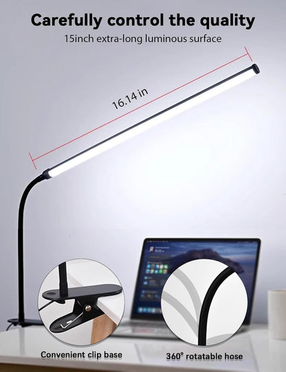 2 Pack LED Desk Lamp with Clamp,Eye-Friendly Clip on Lights for Home Office Study Reading,3 Modes 10 Brightness,Long Flexible Goose-Neck,Swing Arm Architect Task Table Lamps USB Usage