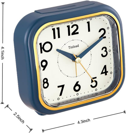 Tinload 4.3" Vintage Retro Analog Alarm Clock, Super Silent Non Ticking Clock with Manual Light, Snooze, Battery Operated, Simply Design, for Living Room, Bedroom, Bedside, Desk(Blue-V2)