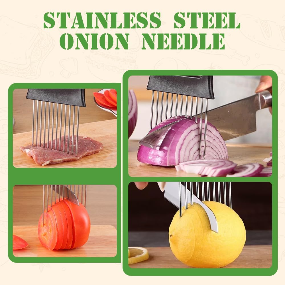 Stainless Steel Onion Slice Holder, 2025 New Onion Slice Holder for Slicing, Chopper Assistant Tool, Lemon Slicer Vegetable Cutter for Meat, Lemon, Potato, Tomato - Kitchen Gadgets (3)