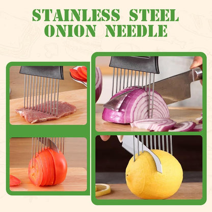 Stainless Steel Onion Slice Holder, 2025 New Onion Slice Holder for Slicing, Chopper Assistant Tool, Lemon Slicer Vegetable Cutter for Meat, Lemon, Potato, Tomato - Kitchen Gadgets (3)