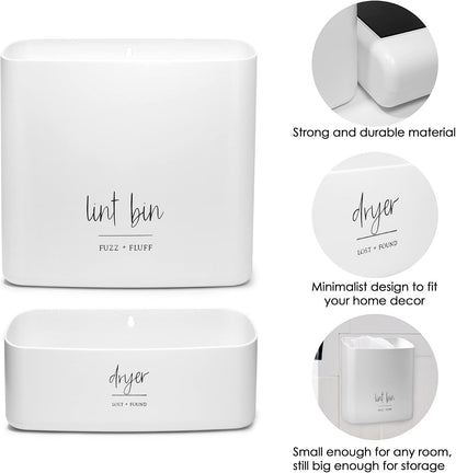 Magnetic Lint Bin for Laundry Room Organization and Storage (2 Piece Set), Waste Holder and Storage Decor, Saves Space with Magnet Mount onto Dryer or Wall Mount Options
