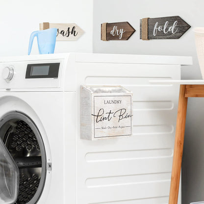 J JACKCUBE DESIGN Magnetic Lint Bin for Laundry Room, Lint Basket Container, Trash Can Box, Organizer, Storage for Washer and Dryer Supplies- White Washed Rustic Wood Wall Mount- MK904A