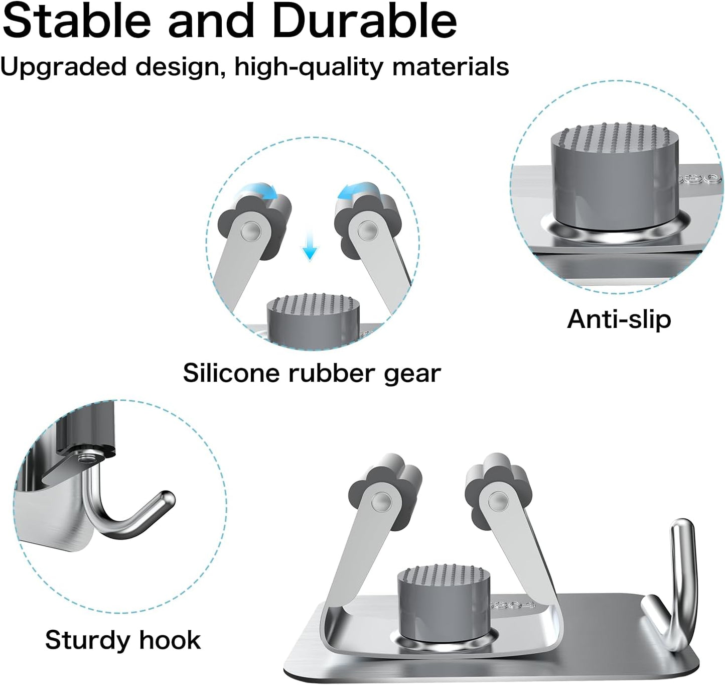 nacena 4 Pack No Drill Self Adhesive Broom Mop Holder Wall Mount with Hooks, Heavy Duty Stainless Steel Organizer for Kitchen Bathroom Garage Storage, Black
