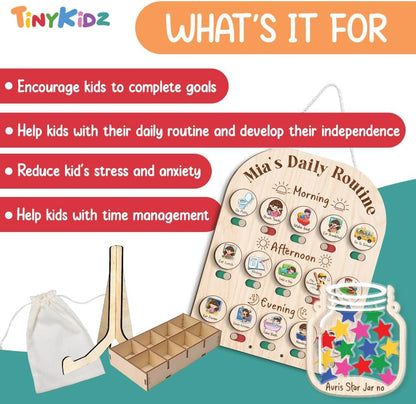 Daily Routine Chart for Kids, Visual Schedule, Routine Chart for Toddlers 3-5, Morning Bedtime Routine Chart for Toddlers, Wooden Chore Chart for Kids