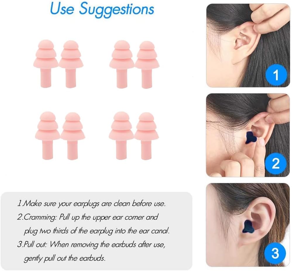 4Pairs Ear Plugs for Sleeping,Soft Silicone Earplugs Noise Cancelling,Black Earplug for Swimming Snoring Concerts Shooting Airplanes.