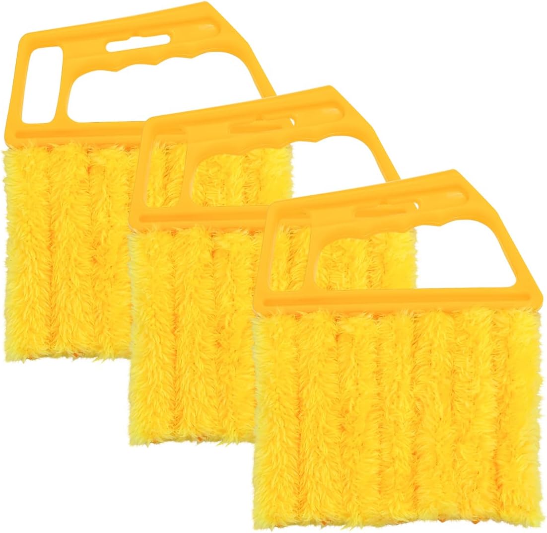 3PCS 6.3 Inch 7-Finger Microfiber Vent Cleaning Brushes, Orange | PP handles, detachable washable cloths, reusable design, reaches narrow grille gaps, automotive cleaning tools