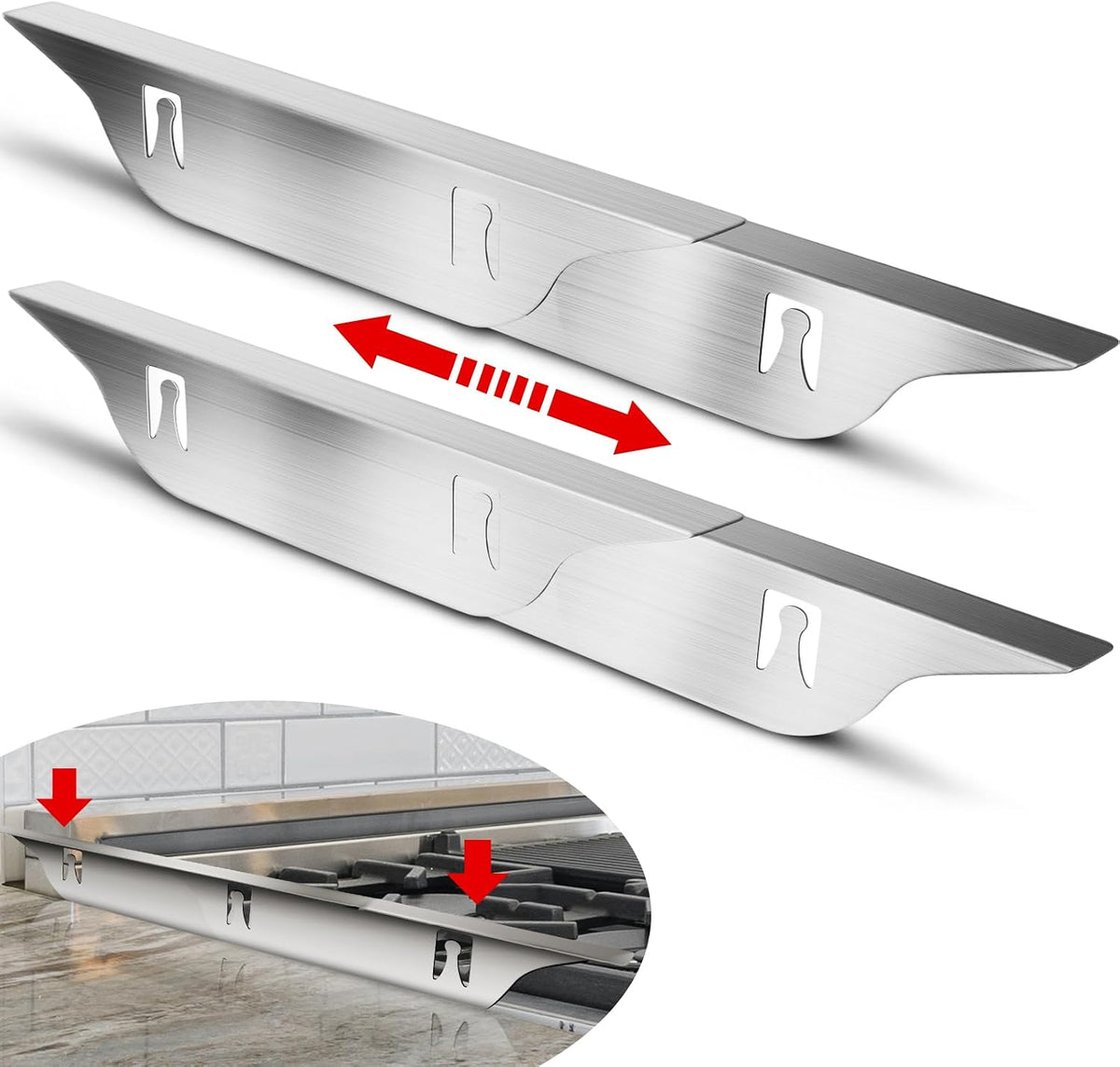 Stove Cover, Stove Guard, Stainless Steel Stove Gap Covers, Heat Resistant & Easy to Clean Stove Counter Gap Cover, Kitchen Stove Counter Gap Cover Eliminates Gap Between Counter & Appliances (2 pcs)