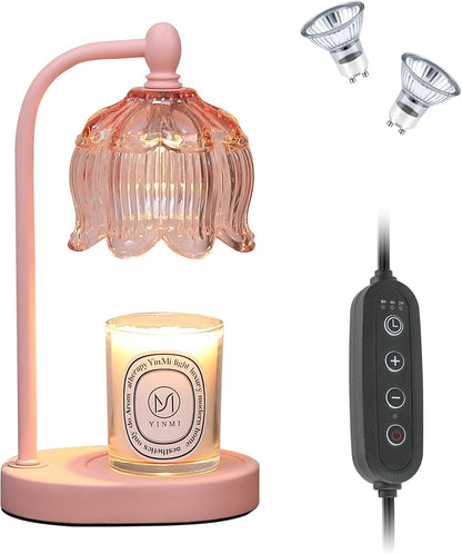 Candle Warmer Lamp with Timer and Dimmer,Electric Gold Light Gifts for Women Melt Wax Warmer Lamp with 2 Bulbs for Candle Jars House Warming New Home Decor Bedroom