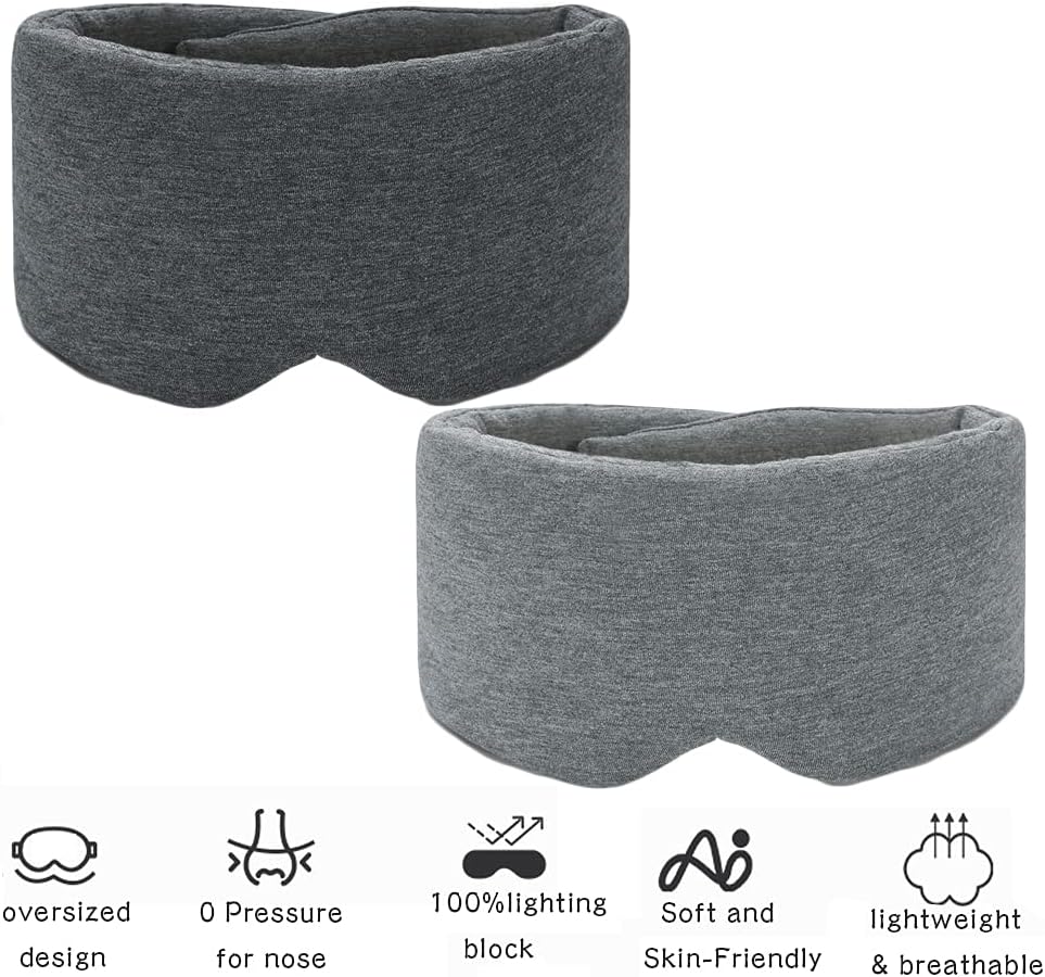 Sleep Mask for Men Women,100% Cotton Sleep Eye Mask with Fully Adjustable Strap, 100% Light Blocking Eye Mask for Sleeping, 0 Pressure Eye Covers for Travel Yoga Nap (Gray)