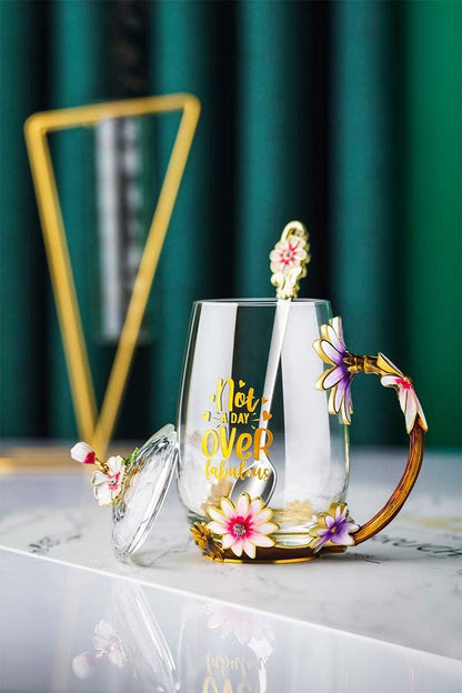 Luka Tech 35OZ Enamel Glass Flower Teapot Gifts For Women