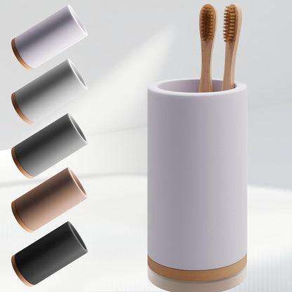 Matani Bamboo Toothbrush Holder Diatomite Tooth Brush Organizer - Storage Stand for Small Bathroom & Counter - Removable Base & Drain Holes, Water-Absorbent & Quick-Drying (Brown)