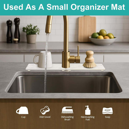 Faucet Mat for Kitchen Sink, Water Absorbing Stone Tray for Sink Counter, Quick-Dry Faucet Splash Guard & Drying Mat, Non-Slip Sink Protector