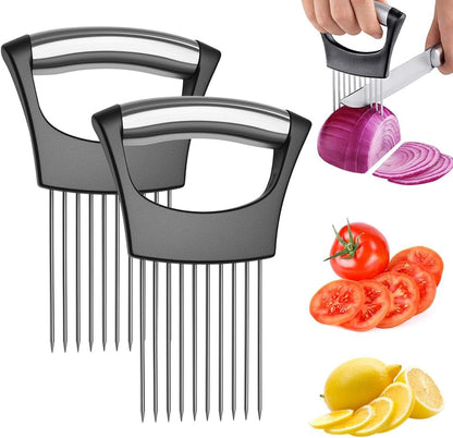 Onion Holder for Slicing, Onion Slicer and Chopper (1 Pack) | Stainless Steel Lemon Slicer Vegetable Cutter Kitchen Tool, Food Slicing Assistant for Meat, Tomato, Potato, Lemon