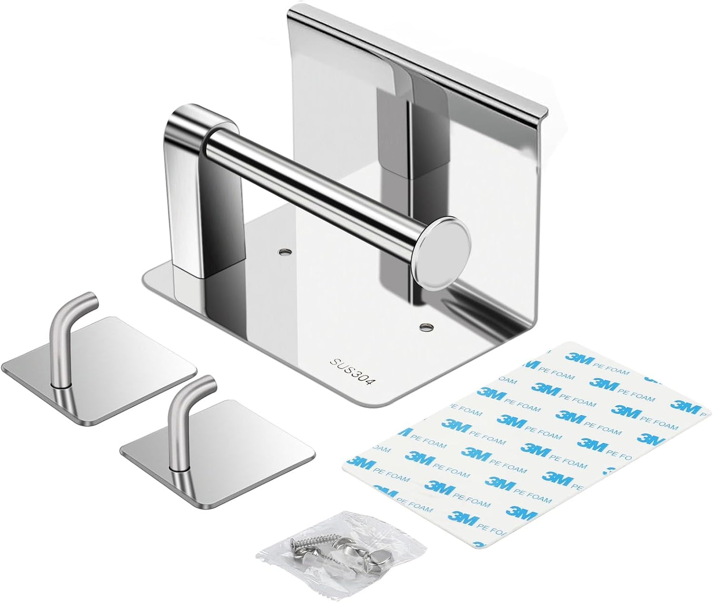 Toilet Paper Holder with Tempered Glass Shelf, Toilet Roll Holder | Modern Bathroom Design, Phone Storage Rack, Steel Construction, Wall Mount, Frosted Finish, Screws or 3M Adhesive Option