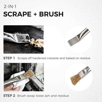 Pellet Stove Cleaning Brush with Scraper, Small Head Fits Tight Ash Clean-Out Holes, 10" Long Handle Wire Bristles, Replaces Screwdriver & Rag, for Chimney, Fireplace, Grill, Wood & Gas Stove
