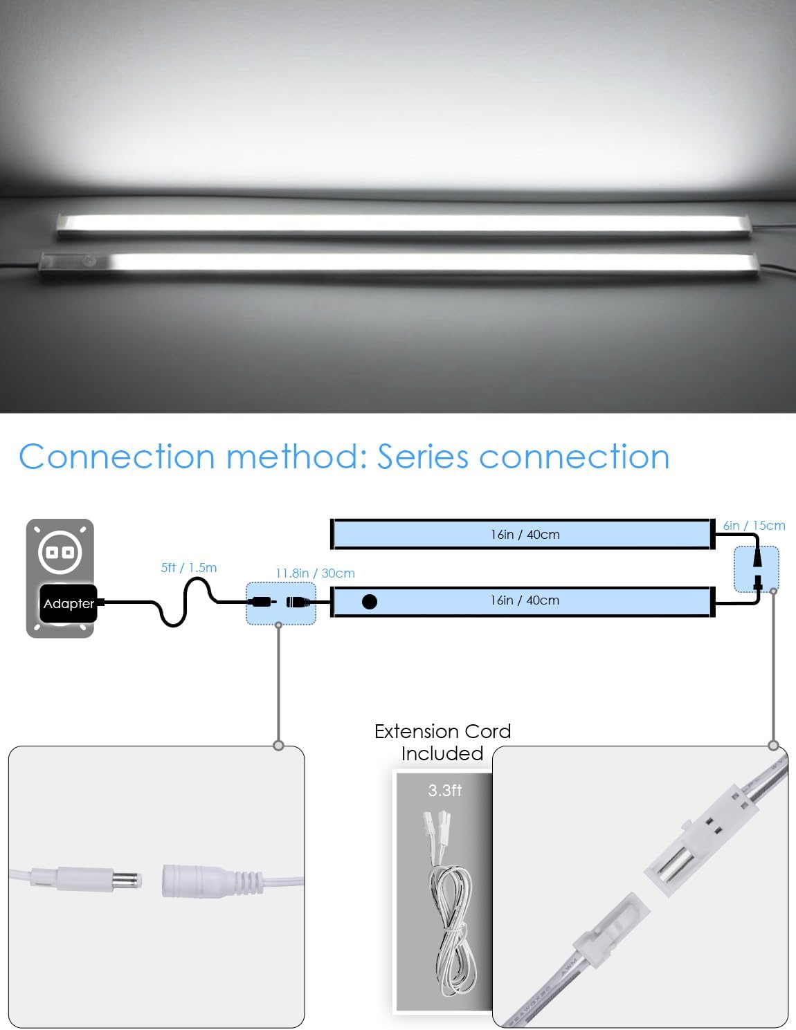 Under Cabinet Lighting LED Motion Sensor Lights Plug in Indoor, 16 inch 500LM 12V Under Counter Super Bright Ultra Thin Magnetic for Kitchen/Closet/Hallway/Toilet/Garage(Cool White/6000K)