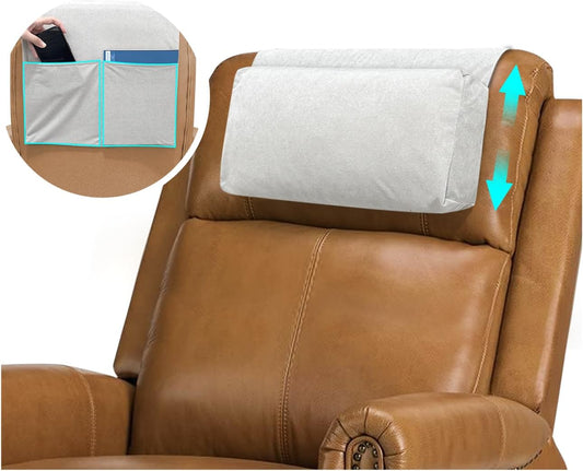 KAAMOS Recliner Head Pillow, Adjustable Recliner Headrest Neck Support Pillow, Couch Head and Neck Pillows for Chair, Sofa Headrests Cushion with Pocket for Neck Pain Relief and Cervical Support