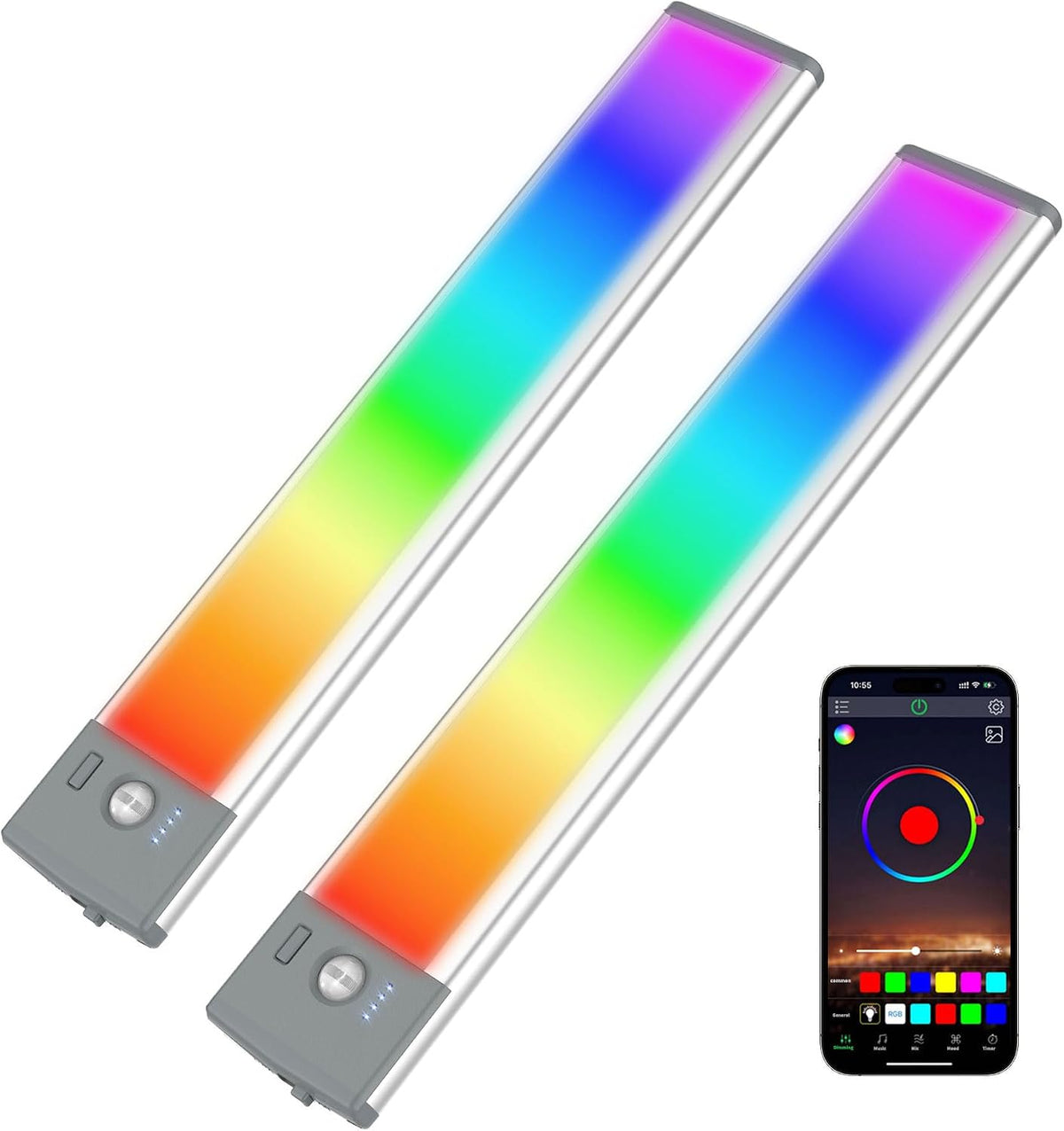 LEPOTEC 3 Pcs RGB LED Wall Lights,Wall Sconces Lamp with App Remote Control,Gaming Light Bar,Under Cabinet Lighting with Music Sync,Rechargeable Battery Operated Night Closet Light for Living Room