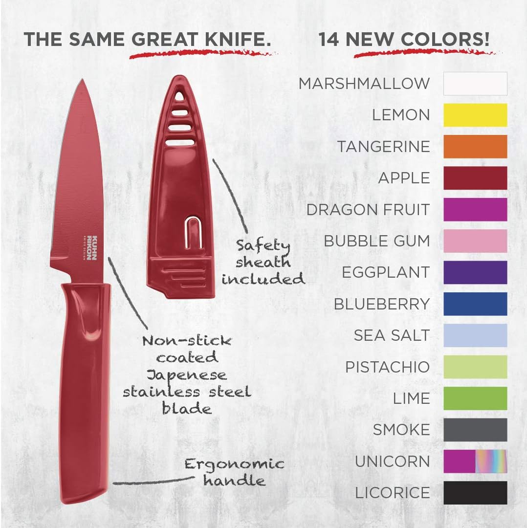 Kuhn Rikon Colori® Paring Knife – 4 Inch Japanese Stainless Steel, Nonstick Blade, Ergonomic Handle & Sheath, Yellow