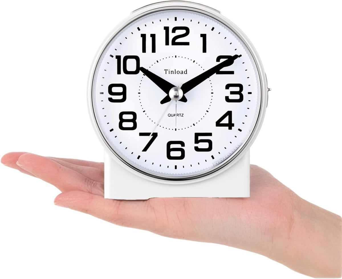 Tinload 4.3" No Ticking Analog Alarm Clock,Silent Readable for Seniors,Easy to Set,Gradual Rise Alarm,Big Numbers,On/Off Switch on Side,Gentle Wake,Snooze,Lighted on Demand,Battery Operated,Black